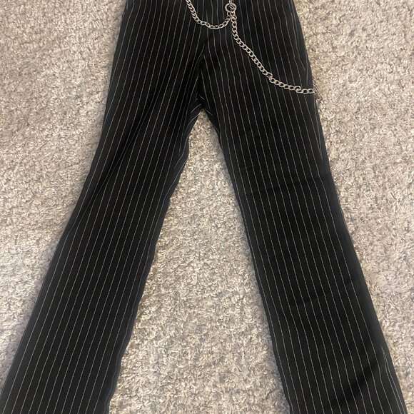 Black Pinstripe Chain Detail Pants S - Picture 7 of 7